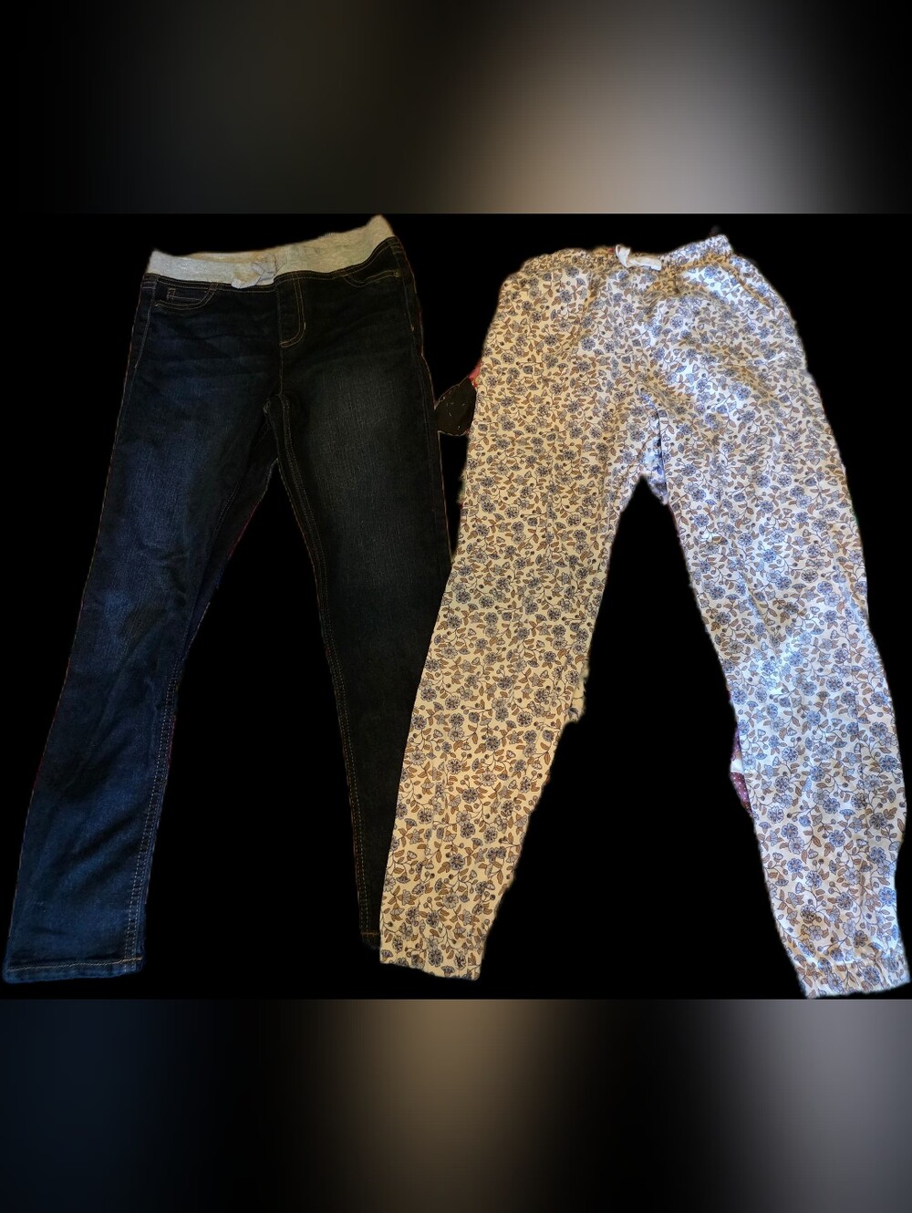 Girls Size 10/12 Dark Wash Denim Jeggings and Floral Print Pants